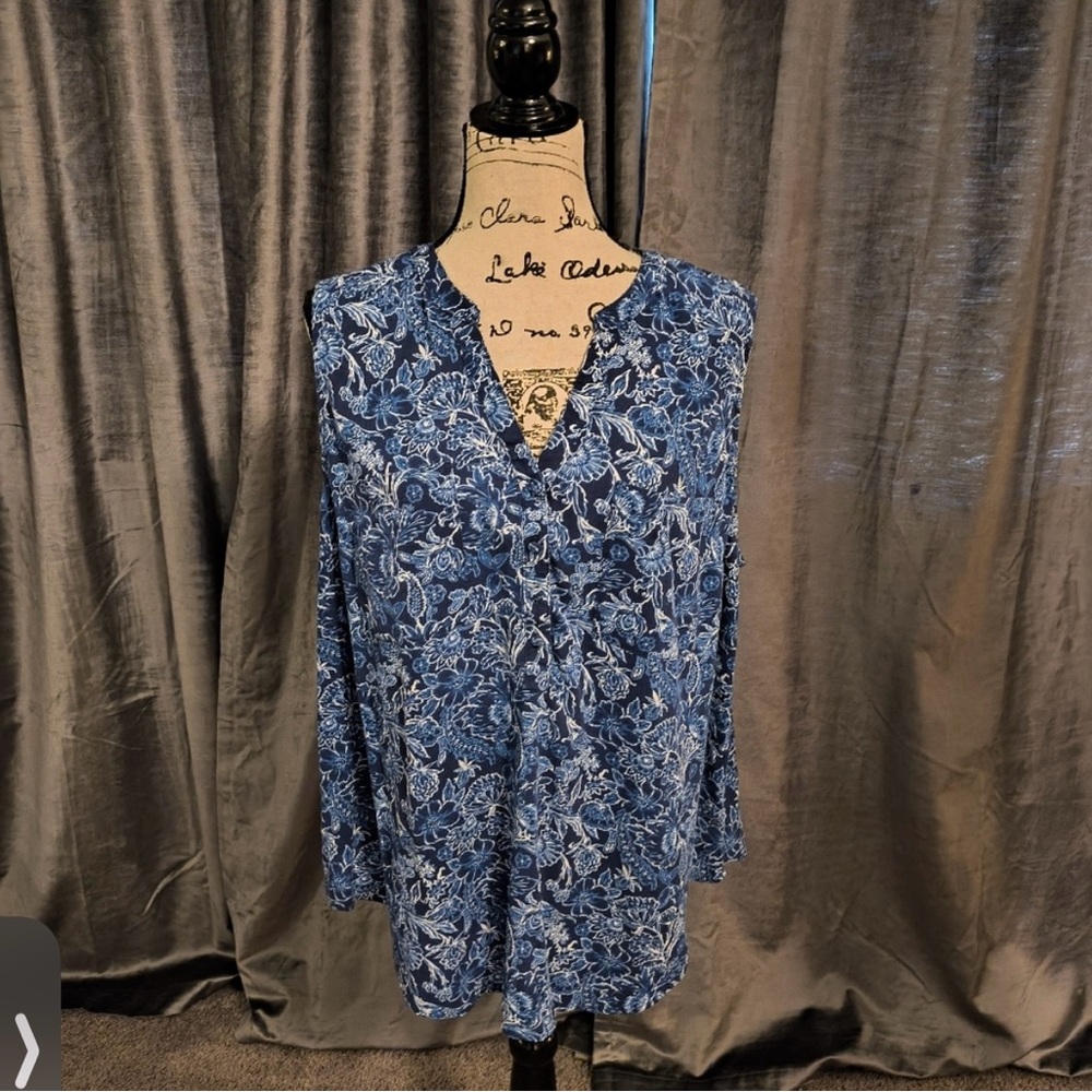 Blue Tie Front Relaxed Blouse